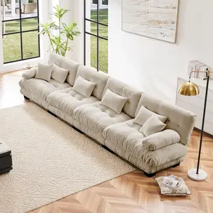 Modular Sectional Sofa Cloud Couch, Deep Seat Sectional Couches for Living Room,  Modern 4 Seater Modular Couch Round Armrests Sofas for Bedroom, Comfy Soft Chenille Sofa with 6 Pillows