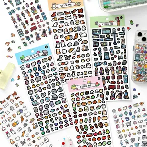 Set 4 small patterned sticker packs with themes such as pets food, minimalist style, made synthetic paper, self adhesive, DIY journal decoration, scrapbook notebook material sticker pack