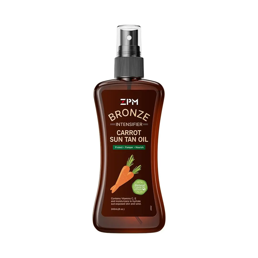 Carrot Sun Tanning Oil for Outdoor Sun, Tan intensifier for Medium Deep with Narural Moisturizing Oils to Keep Skin Hydrated, Moisturizing Body Oil, Vegan and Cruelty-Free, SPF 0, 8oz