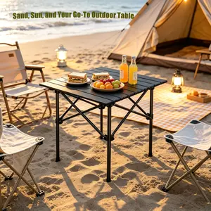 Adjustable-height folding picnic table, portable roll-up folding table for outdoor camping, picnics, camping, travel