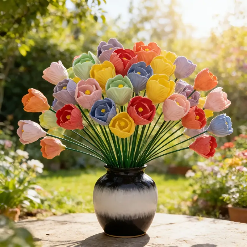 Random 18pcs Multicolor Ceramic Tulips, Three-Dimensional Petals Never Fade, Symbolizing "Perfect Love, Nobility, and Elegance" - Suitable for Valentine's Day, Christmas, Mother's Day, and Indoor/Outdoor Decor