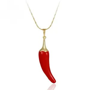 Gold Plated 14 K Red Pepper Fine Necklace with Simple Design