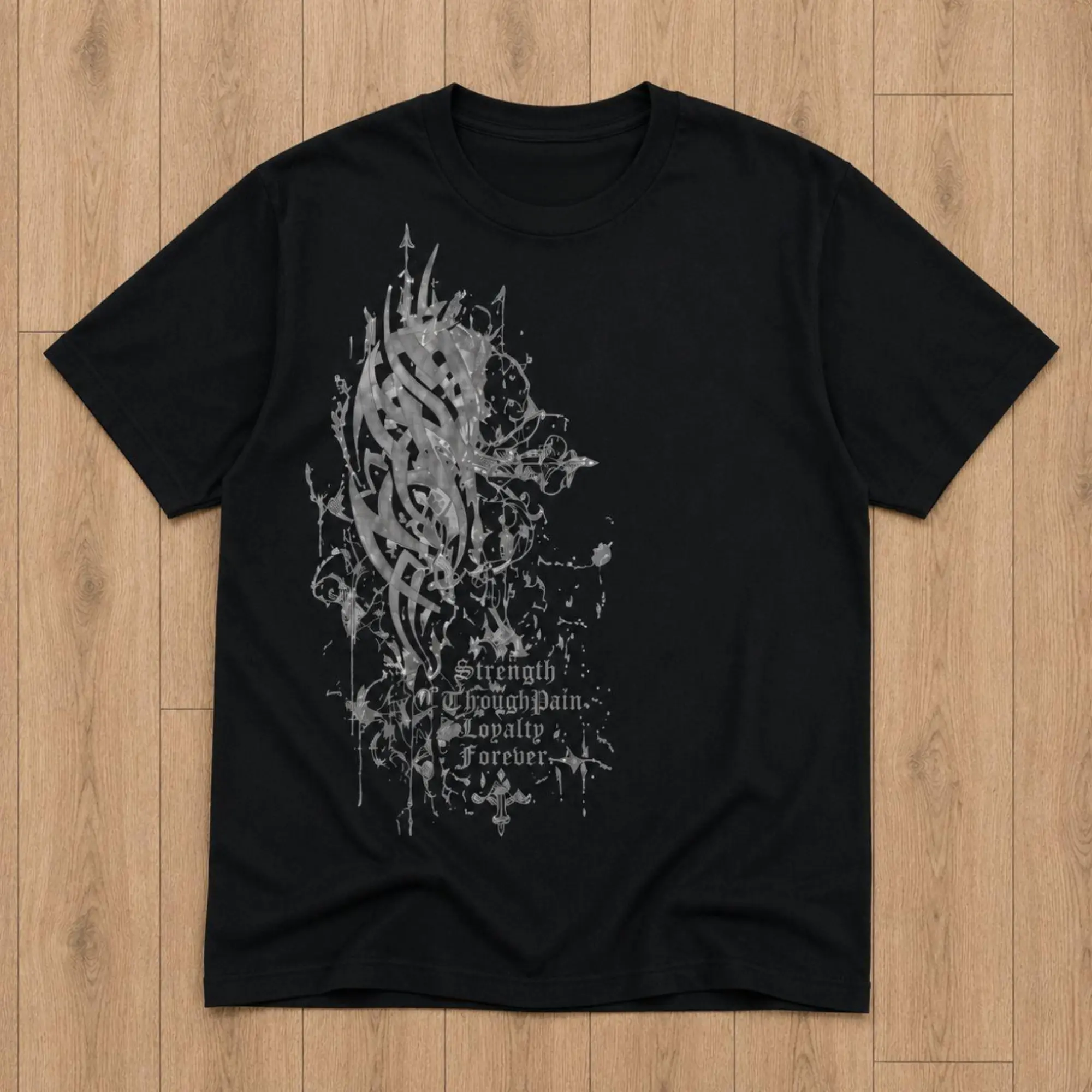 Vintage Side Tribal Sigilism Strength Through Pain T-Shirt - Retro Cyber Gothic Loyalty Forever Tee, Alt Underground Shirt, Graphic T-Shirt 100% Cotton, Unisex Shirt Menswear Womenswear Streetwear Cotton Comfort