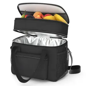 Expandable Double Deck Lunch Bag for Men Women, Collapsible Cooler Bag, Large Insulated Soft Cooler Bag with Shoulder Strap for Adults, Leakproof Waterproof Cooler Tote, Ideal for Work/Flight/Travel