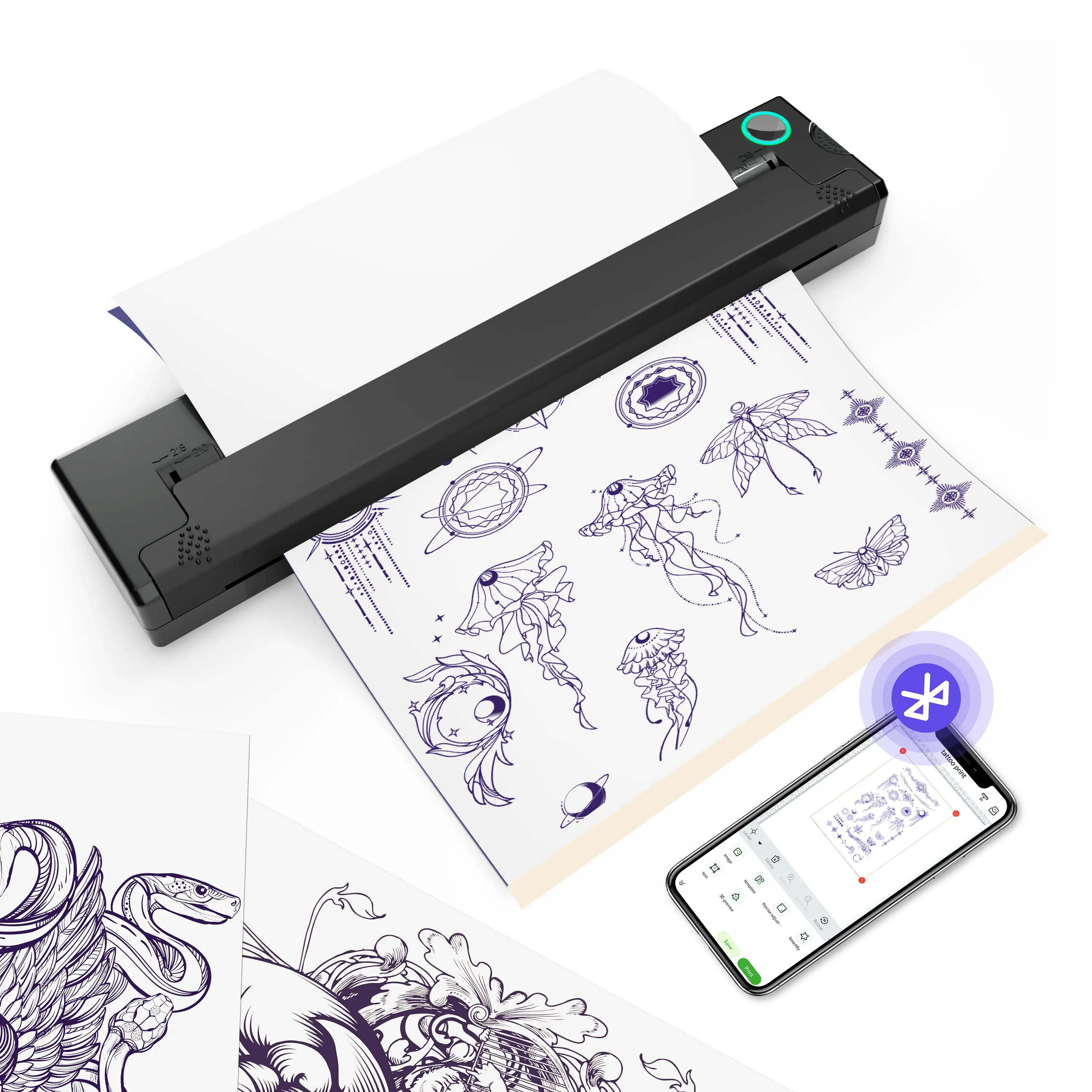 PeriPage P90 Rechargeable Inkless Thermal Tattoo Stencil Printer, Mini Size Portable Wireless Multi-Device Model with App Support, Compatible with Smartphone, Pad & PC for Office Labels