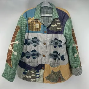 Patch Magic fishing camping cabin bear patch work reversible quilted jacket Breathable Unisex Unisex