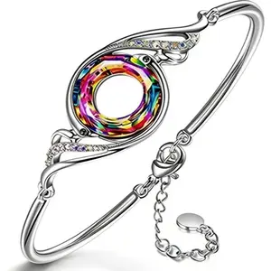 Hand Star "Rise From the Ashes" Phoenix Bracelet with Austrian Crystals Adjustable Bangle for Women 7"+2" Birthday Gift Symbol of Luck and Renewal premium Bracelet Silver-Plated Titanium Steel