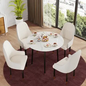 32" Sintered Stone Dining Table Round Reception Coffee Table for 2-4 people