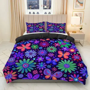 3PCS Duvet Cover Set, 1 Duvet+2 Pillowcases(Without filler), Colorful Butterfly Floral Pattern Vintage Retro Bohemian theme, Spring bedding set, Vibrant Unique Bedding Suitable for decoration Bedroom Hotel Guestroom Lounge.