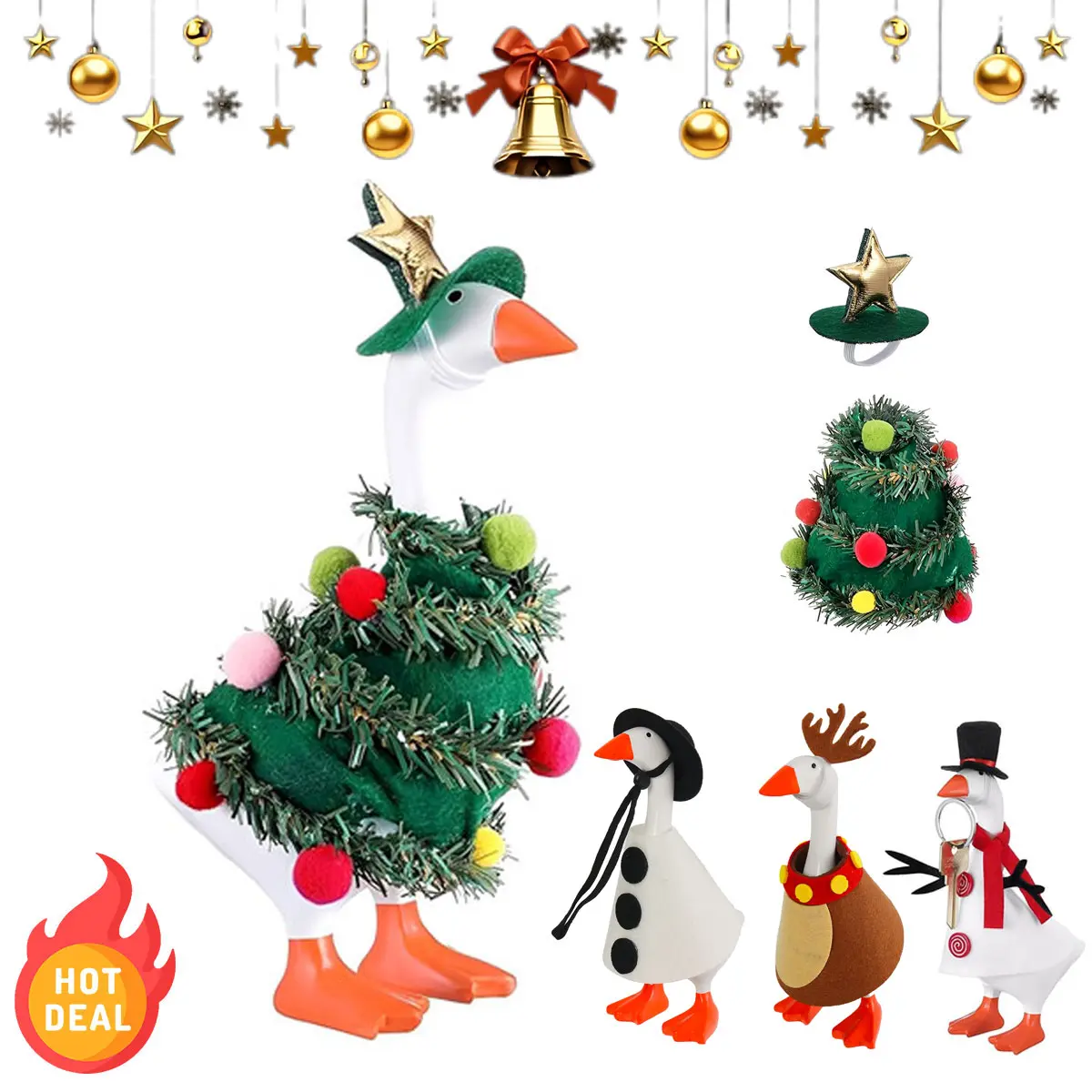 4-Set Cute Mini Desk Goose Costumes with 7in Magnetic Plastic Bodies, 4 Cute Goose Looks, Hats, Cement/Plastic Safe Outdoors Christmas Decor, Festive Gift Supplies (Toys & Hobbies DIY Specialty Supplies)