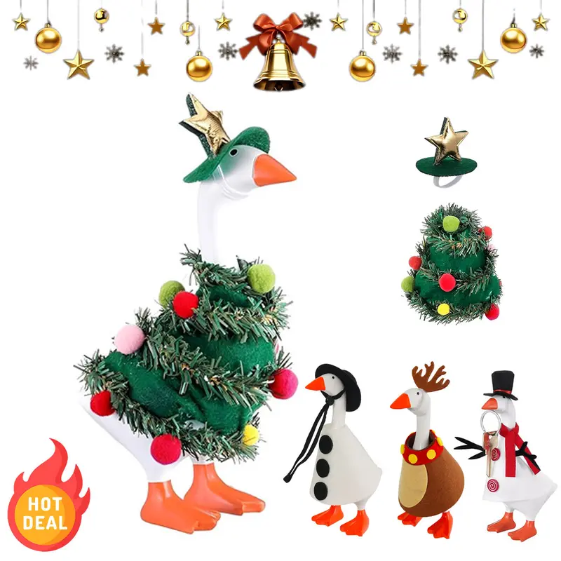 Toys & Hobbies DIY Specialty Supplies 4-Set Cute Mini Desk Goose Costumes, 7in Magnetic Plastic Bodies, 4 Unique Goose Looks, Hats, Durable Fabric, Cement/Plastic-Safe Outdoor-Indoor Christmas Decorations, Bright Color Gift Supplies