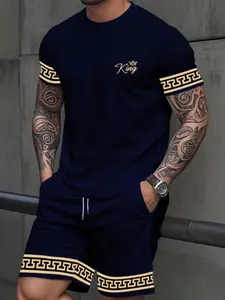Men's 3D Printed Short Sleeve Top and Shorts Two-Piece Set Outfit, Casual Fitted Design, All over Print, Summer Fashion