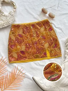 1 Spring Summer Sequin Floral Mini Skirt Women | High Waist Side Slit Bodycon Short Skirt | Boho Glam Style for Night Out Festival Party Club Wear
