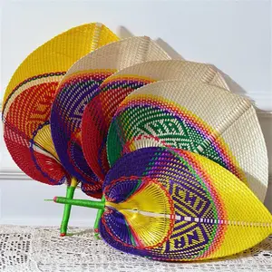 Rainbow Fan Arts Hand Made Fan Peach Shaped Bamboo Fan Summer Cool Air Fan DIY Handheld Fan Wedding Bamboo Gift