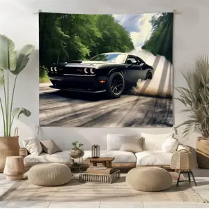 Dodge Challenger Smoke Wall Tapestry Muscle Car Wall Hanging Racing Car Wall Art Sports Car Tapestry Car Home Decor Living Bedroom Dorm