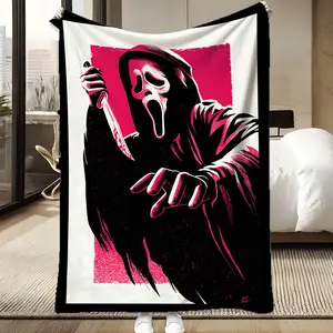Ghostface Killer Blanket, Stylized Pink & Black Art, Ultra Cozy Flannel, Ideal Gift for Scream Fans, Horror Movie Lovers, Scary Nights