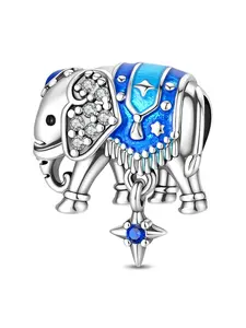 💙 Blue Enamel Lucky Elephant Charm | 925 Silver Plated Star Dangle Bead | Dainty Everyday Bracelet Jewelry | Gift for Her ✨