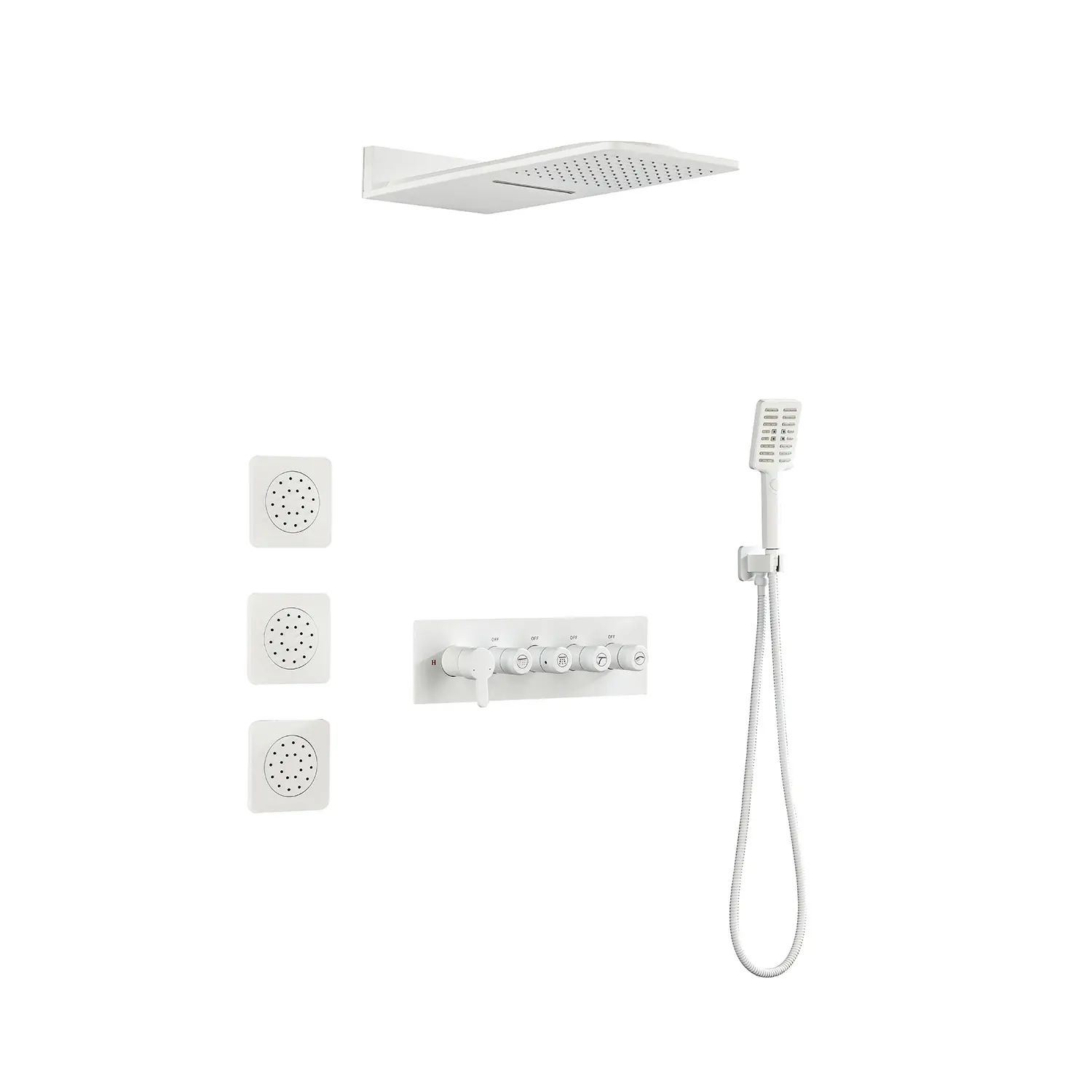 Wall Mounted Waterfall Rain Shower System with 3 Body Sprays and Handheld Shower, Stainless Steel, Brushed Nickel Finish, Multi-Function Showerhead, Bathroom Shower Set, Includes Shower Arm and Hose, Bathroom Shower Door for Bathtub