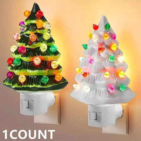 Christmas Tree Night Light, Resin Decoration Lamp with Colorful Bulbs, 360 Degree Rotating Plug, Switch Included, Home Bathroom Bedroom Decor, Indoor Decorative Light, Nightlight For Bedroom, Home Lighting