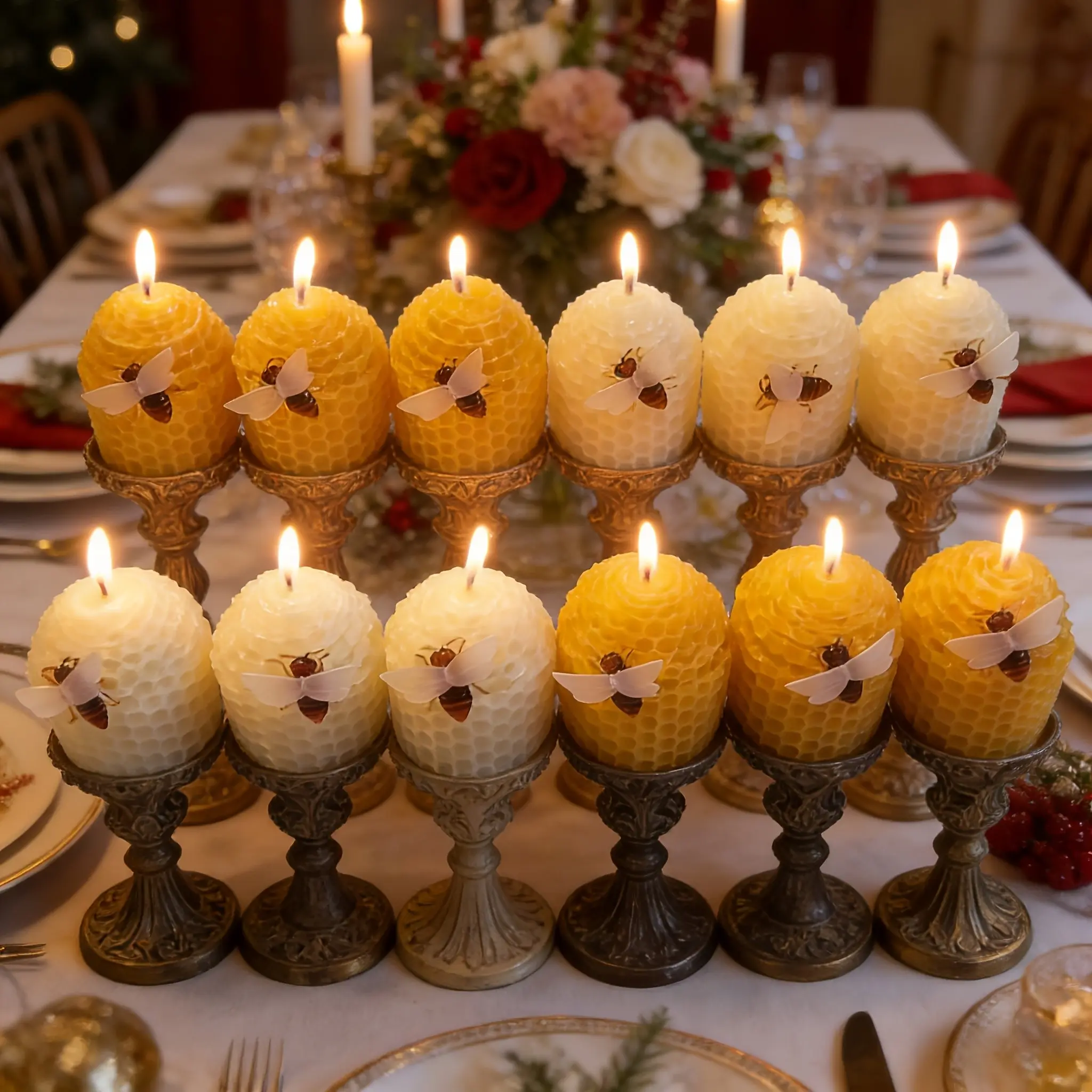 12 beeswax candles, holiday candles, bee candles, spring candles, atmosphere decoration candles, ornaments, suitable for home decoration, holiday gifts, ivory white and yellow (size: 4.5cm x 5cm)