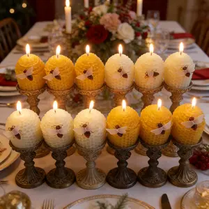 12 beeswax candles, holiday candles, bee candles, spring candles, atmosphere decoration candles, ornaments, suitable for home decoration, holiday gifts, ivory white and yellow (size: 4.5cm x 5cm)