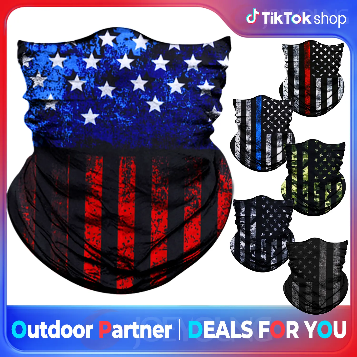 6 Pack American Flag Neck Gaiter, Unisex Graphic Microfiber Face Mask with UV Sun Protection, 1 Size Fits Most for Biking & Music Festivals, Stretch Fit, One Size Fits Most