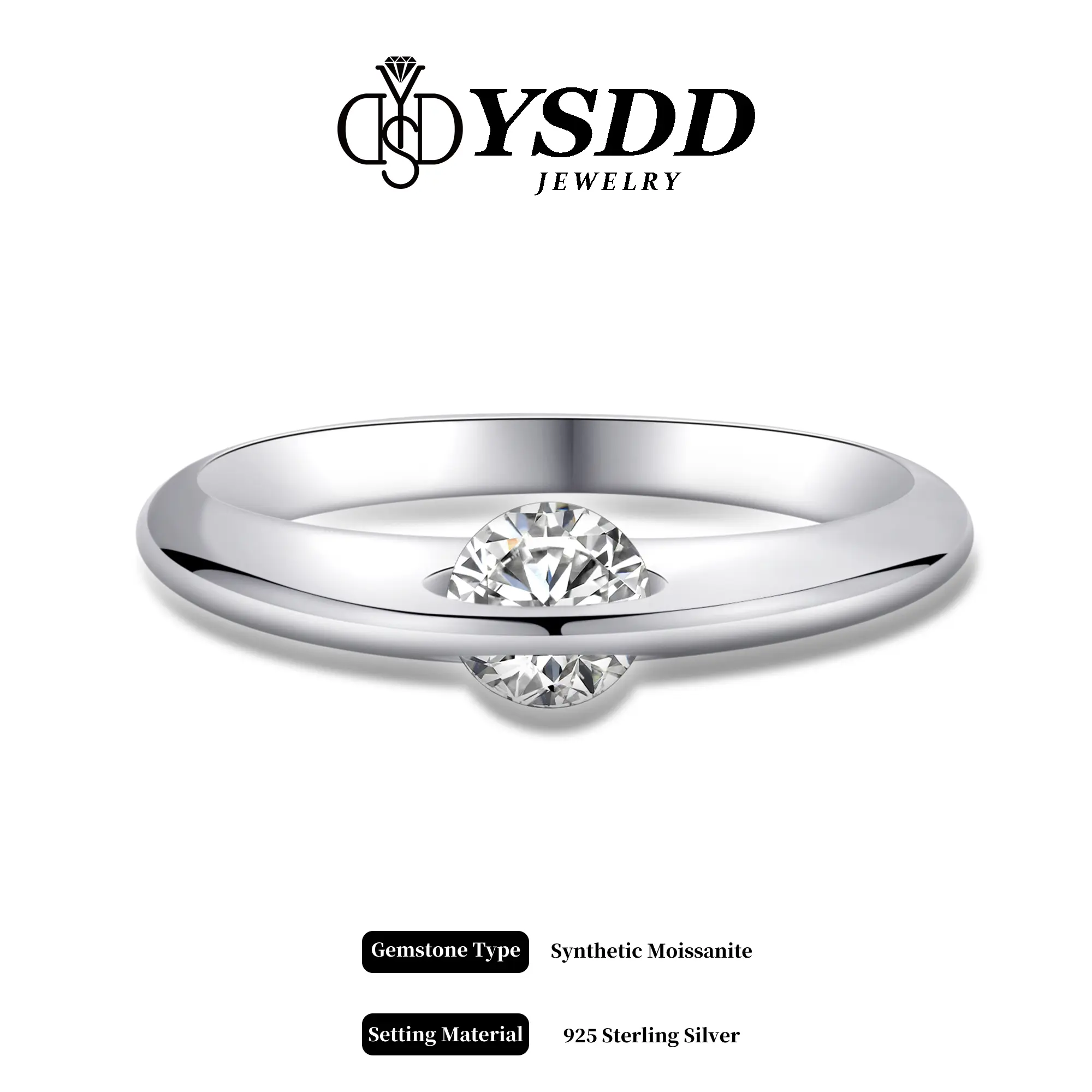 Elegant Marriage Ring for Female, Planet Style 925 Sterling Silver Eternal Bridal Band, 0.5 Carat Round Moissanite