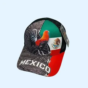 Mexico Rooster Trucker Hat with Aztec Tribal Pattern Mexican Flag Mesh Back Snapback Cap Casual Outdoors Hat for Men Women