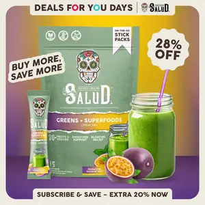 Salud 2-in-1 [Greens + Superfoods – Passion Fruit] Daily Greens Drink Mix, Agua Fresca, Gut Health & Bloating Support, Probiotics & Prebiotics, Vegan, Non-GMO, Easy-to-Drink Greens Powder (15 Servings), Deals For You Days