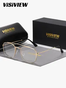 Unisex Retro Full-frame Glasses, Anti-blue Light Square Lenses Top Bar Design Glasses, Fashion Eyewear for Men & Women, Includes Box & Glasses Cloth