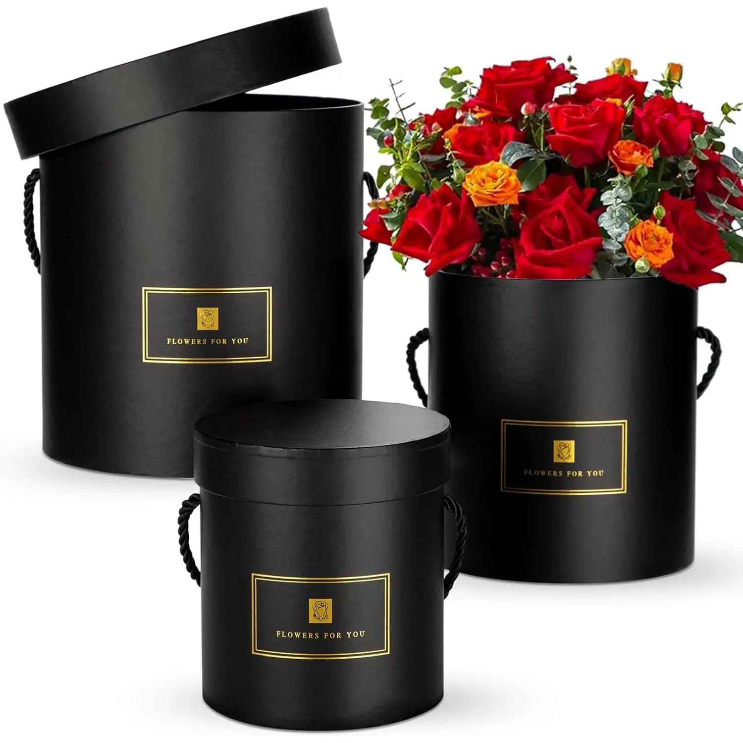 Black  Box with  Set of 3 Round Nesting  Boxes Cylinder for Presents 3 Assorted Sizes  Arrangements Boxes for  Giving Holiday Valentine Mom Gifts Present Wrapping