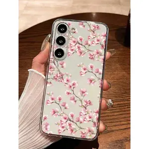 1pc Flower Floral Painted Perforated Transparent Anti-Drop Phone With Samsung Galaxy Series A54/A53/A52(A52S Compatible)/A34(5G)A32(5G)/A14(5G)/A13 5G/A04S/S21/S21U/S22/S22U/S23/S23+/S23U And S24 Series A15/A35(5G)/A55(5G)/A25(5G) Shockproof  Resistant