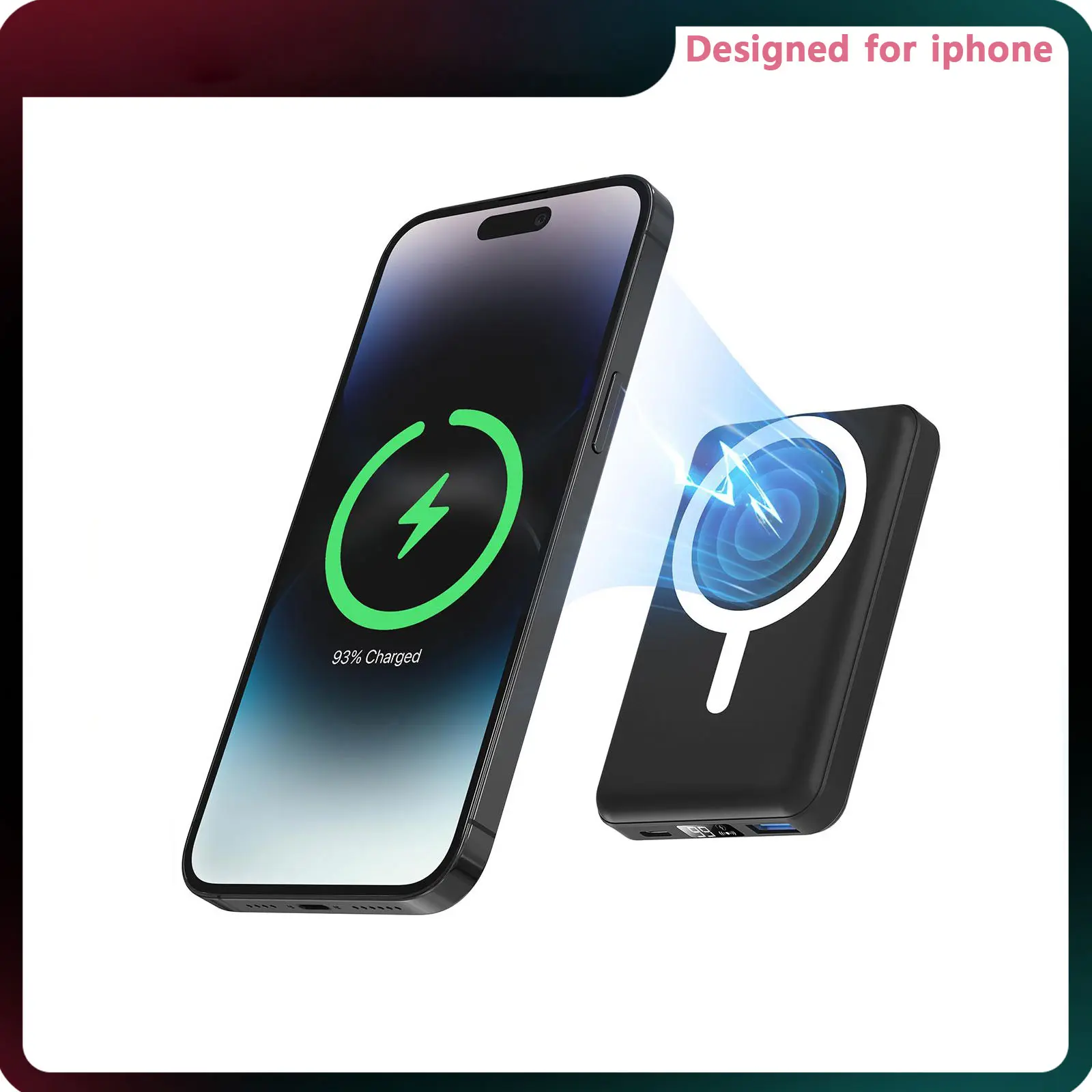 Podoru 10000mAh Magnetic Power Bank, for MagSafe Battery Pack Portable Fast Slim Charger and Type-C Cable, Wireless for iPhone 17/16/15/14/13/12 Series