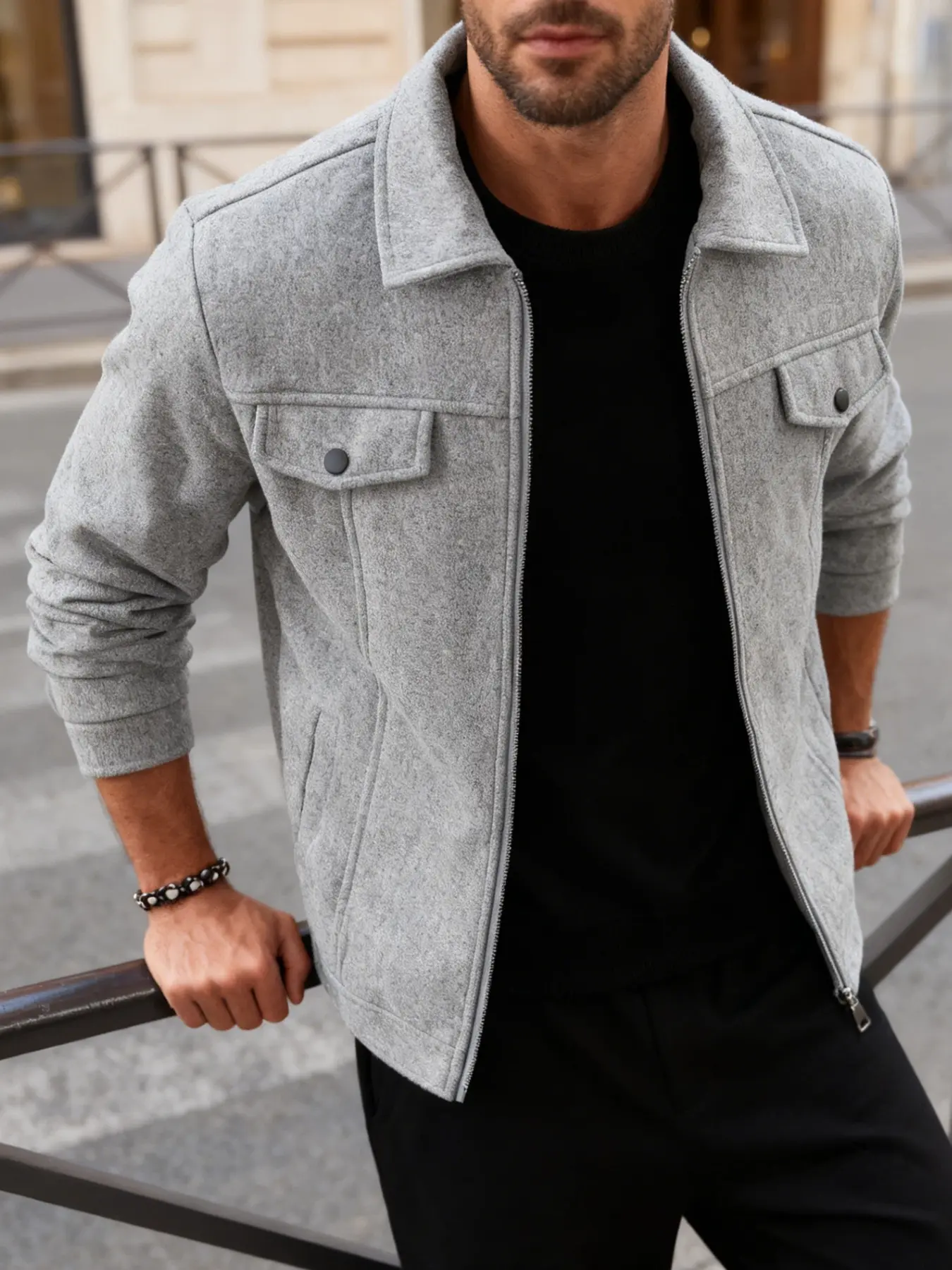 Men's Casual Work Jacket, Zip Closure, Multi-Pocket Design, Lightweight Business Style, Durable Fabric, Ideal for Daily Wear, Outdoor, Formal