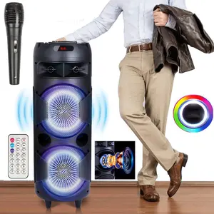 Party Bluetooth Speakers with Dual 8" Subwoofer Stereo Sound, Remote Control, Wired Microphone