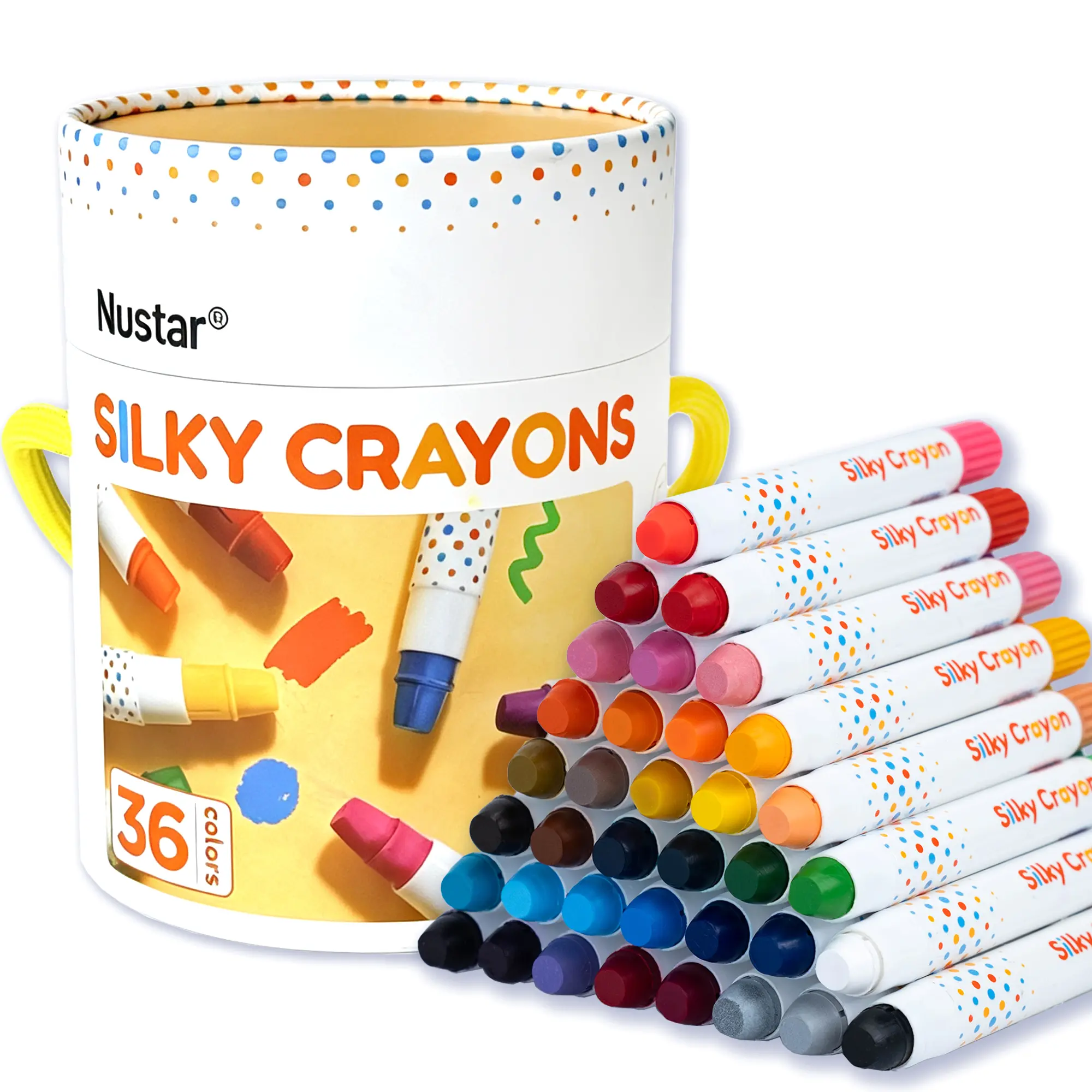 NUSTAR 36-Color Jumbo Twistable Silky Crayons - Extra Thick, Washable, Non-Toxic, Unbreakable Art Supplies for Toddlers, Child-Friendly Creative Play Gift Set for Kids