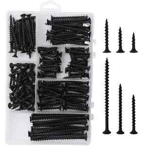 High Hardness Drywall Screws Assortment Kit, 166 pcs, Coarse Thread, Phillips Drive, Black Wood Screws, Screws Assortment, Screws Set, 6 Sizes (3”,2”,1-1/2”,1-1/4”,1”,3/4”)