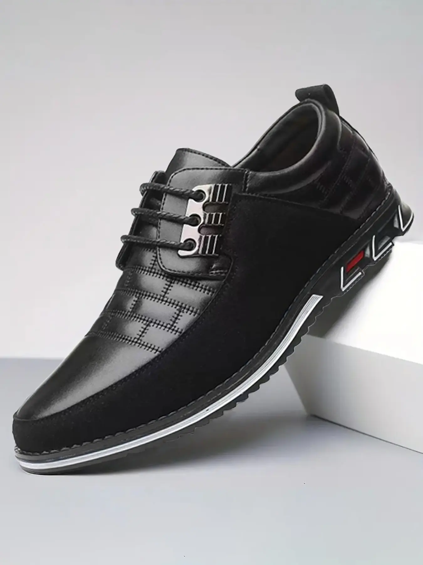 Men's Flat Business Office Casual Formal Shoes, Office Work Footwear, PU Leather, PVC Sole, Checked Pattern, Less Than Ankle Height, Narrow Fit, All Seasons, Footwear