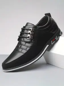 Men's Flat Business Casual Shoes, PU Leather, PVC Sole, Checked Pattern, Less Than Ankle Height, Narrow Fit, All Seasons