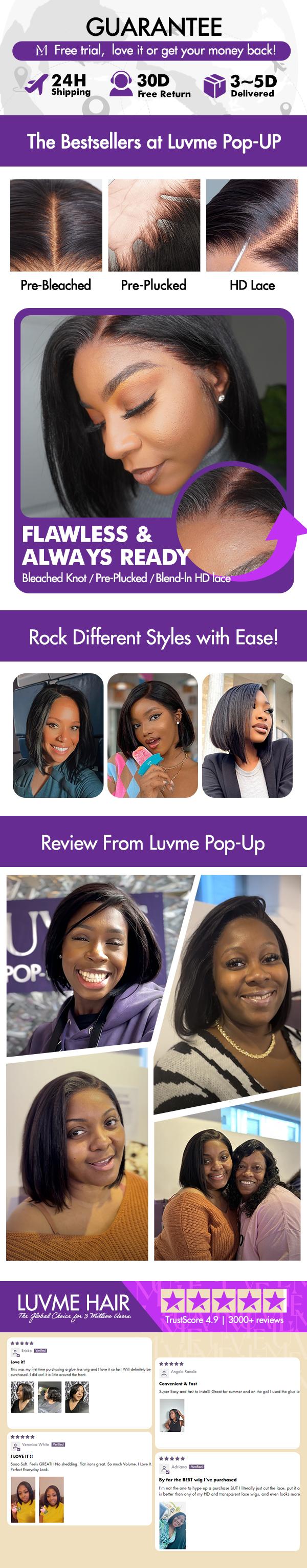 Luvme Super Natural Side Part Natural Black Glueless Lace Bob Wig 100% Human Hair|Fits All Face Shapes