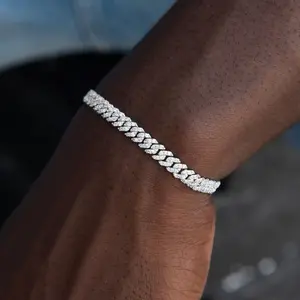 Micro Diamond Prong Cuban Bracelet| 14k White Gold Plated - 6mm Width, 6" Length, CZ Stones, Adjustable Sizes 6" to 9", Guaranteed for Life