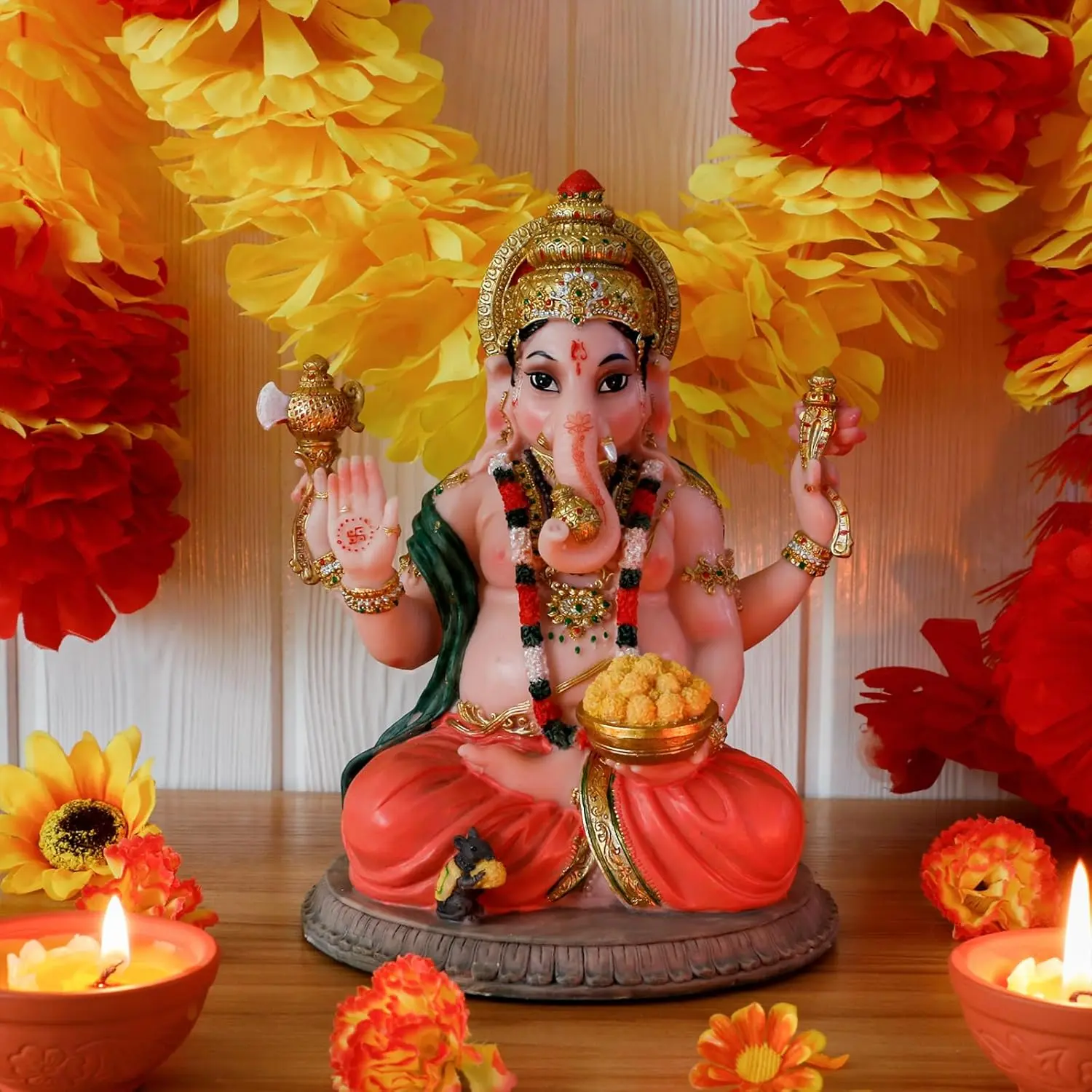alikiki Gifts for Indian Ganesha Statue - 8.4" H Murti Hindu God Ganesh Statue Diwali Gift for Indian Man Women Altar Pooja Decoration Yoga Meditation Room Decor Home Temple Mandir Puja Item