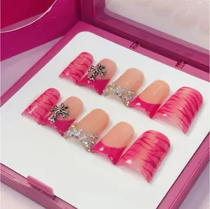 FY050-28-10 Pcs Handmade Duck Nails Baroque Princess Set | Gold Cross & Splatter Glitter | Dark Romance