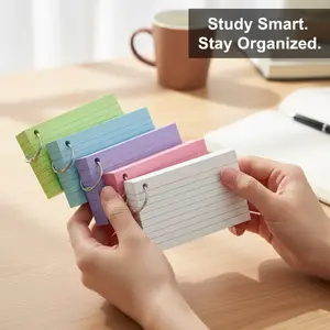250 Count Colored Index Cards 3x5 Inch with Key Ring, 180gsm Heavy Weight Flash Cards 5 Color (50 Sheets Each) Portable Note Taking for Students, Teachers, Study Note Cards for Office School Supplies