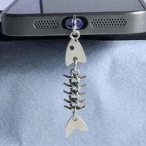 Fish Bone Design Phone Dust Plug, Fashion Dust Protective for iPhone & Android Phones and Type-C Devices, Cute Phone Decorative Accessories, Phone Decoration, Phone Charm