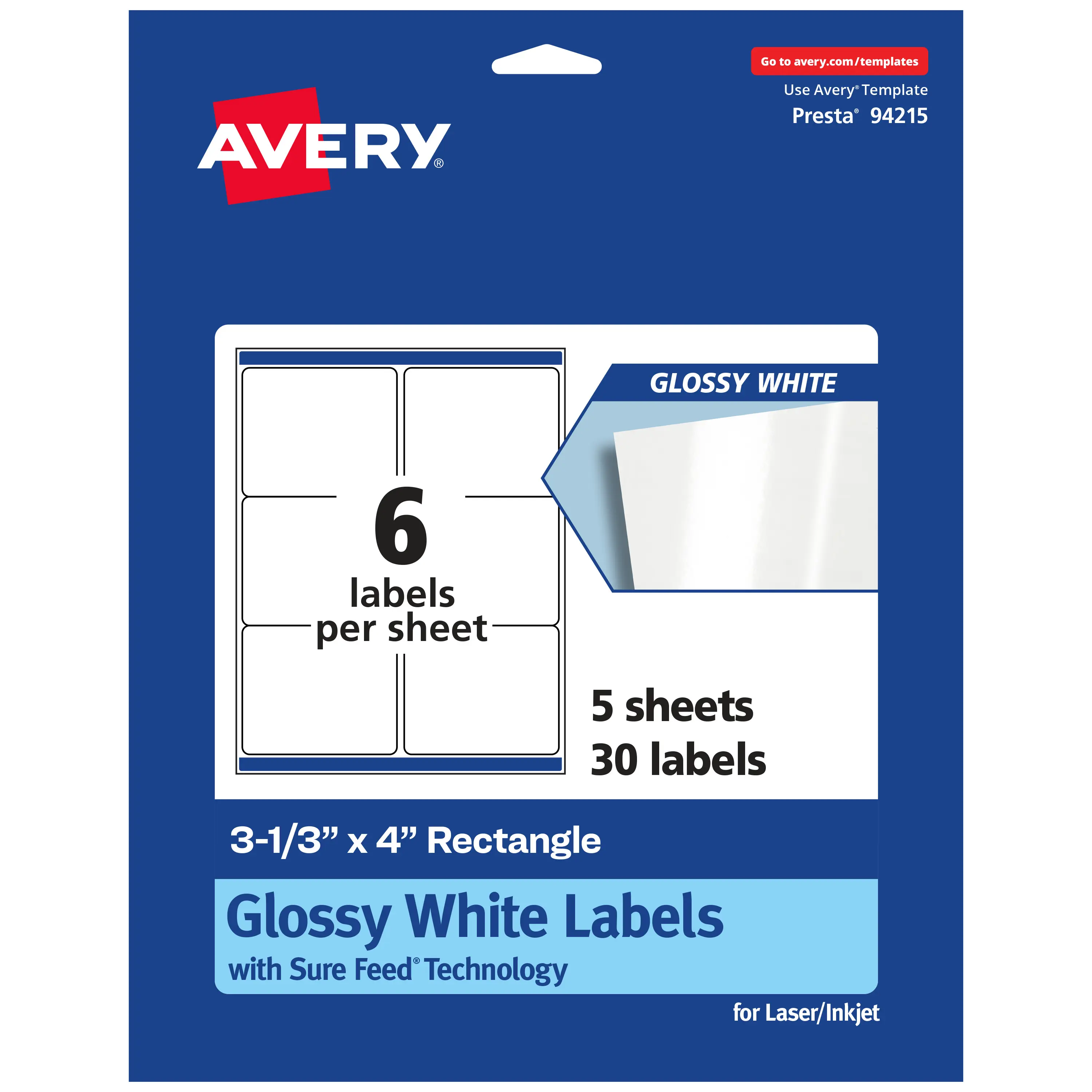 Avery Rectangle Labels with Sure Feed, 3-1/3" x 4"