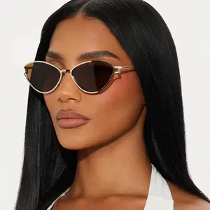Sleek Angular Cat-Eye Sunglasses - Ultra-Thin Metal Frame with Minimalist Hinge, UV400 Shades Perfect for Edgy Minimalism and High-Fashion Editorial Looks