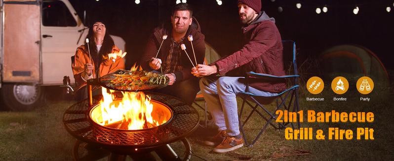 BALI OUTDOORS 47 Inch Wood Fire Pit with Removable Cooking Grill - Round Heavy Duty Modern Firepit Stove for Outdoor Cooking & Gatherings