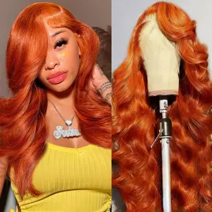 13×6 Ginger Lace Front Wigs Human Hair Orange Ginger Body Wave HD Lace Frontal Wigs for Women 180% Density #350 Color Glueless Wig Pre Plucked Super Soft