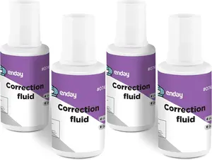 Enday Emraw White Out Liquid Correction Fluid Pack of 4, .7 Fl. Oz. / 20 Ml, Fast Drying, Odorless, Multi-Purpose for School, Office, and Home